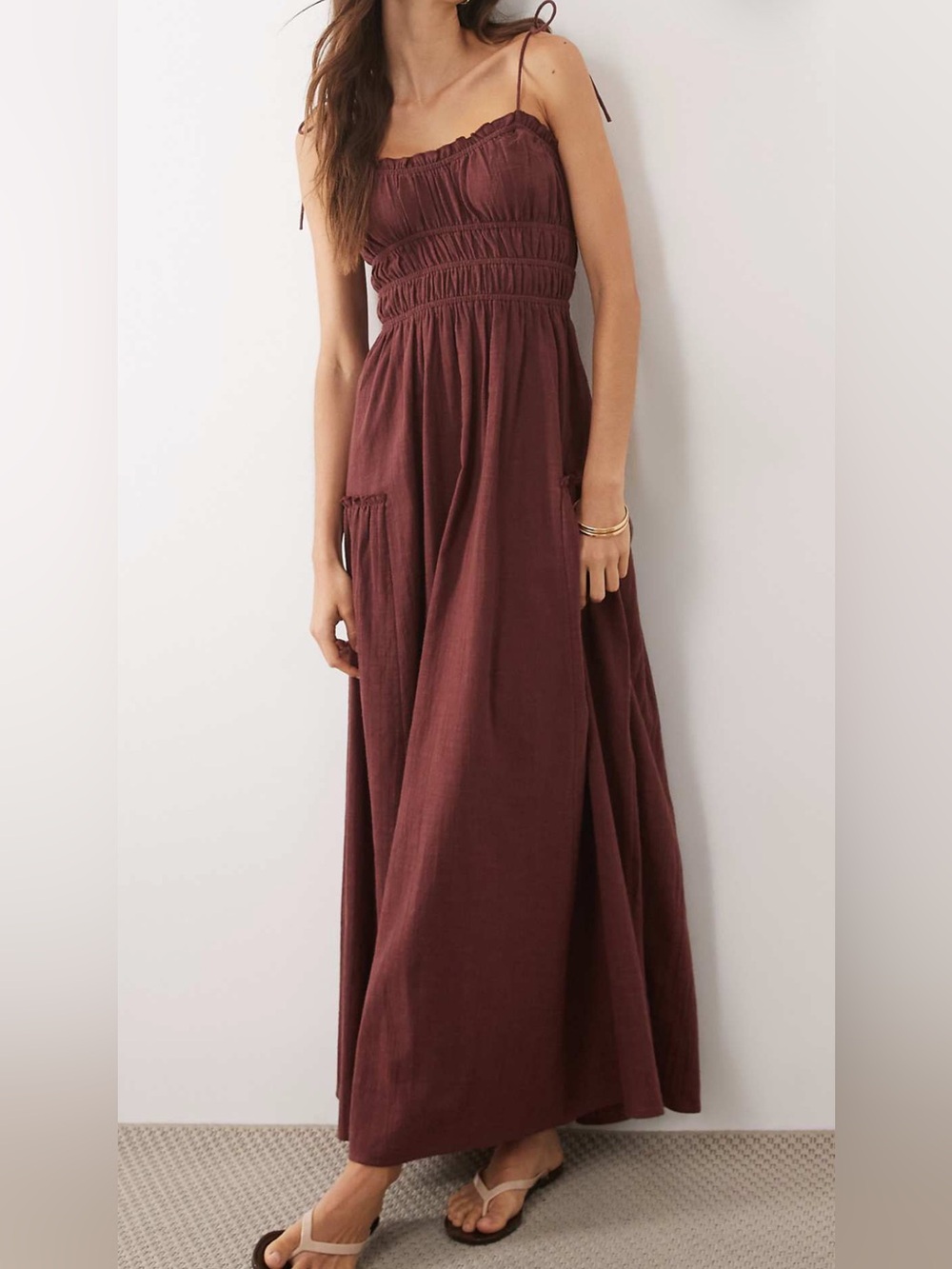 ASOS Faith Maxi Dress Size 6 Brown Fall Beach Dress Shirred Sundress